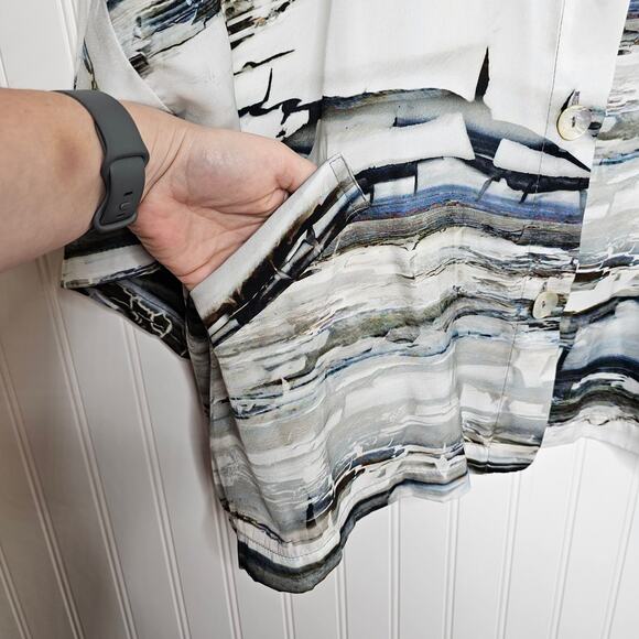 Bryn Walker Women's Silver Printed Danuta Jacket Size Large Oversized Lagenlook - Picture 6 of 11